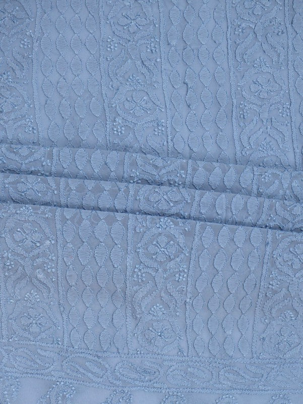 Ada Hand Embroidered Greyish Blue Georgette Lucknowi Chikan Unstitched Kurta Piece A474900