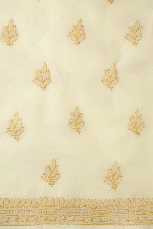 Ada Hand Embroidered Cream Cotton Lucknowi Chikan Unstitched Suit Piece A211126