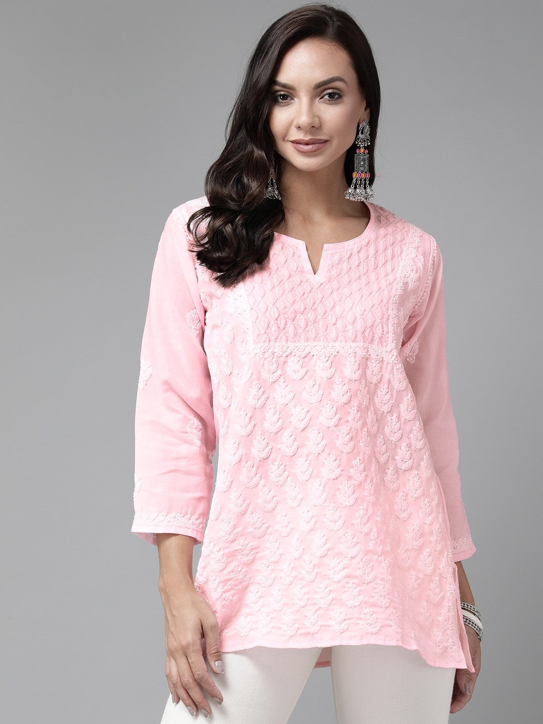 Ada Hand Embroidered Pink Cotton Lucknowi Chikankari Kurti A911212