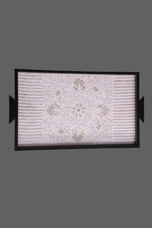 Ada Hand Embroidered Cream Cotton Lucknowi Chikankari Tray With Muqaish Work 01A304548