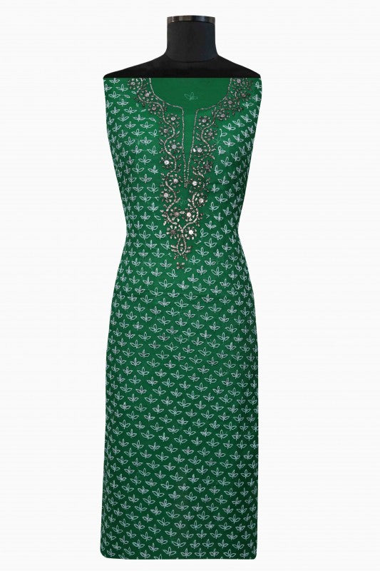 Ada Hand Embroidered Green Chanderi Chikan Unstitched Kurta With Muqaish Work A171645
