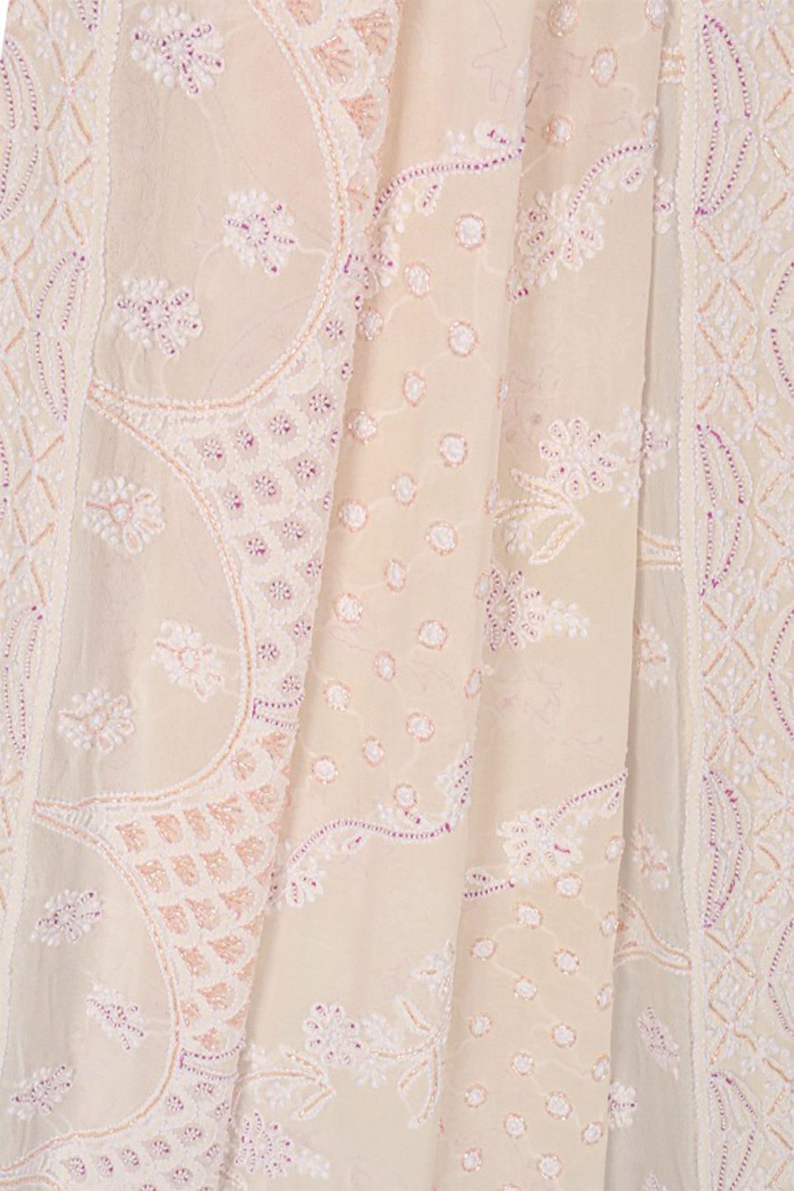 Ada Hand Embroidered White Pure Georgette Lucknowi Chikankari Dupatta With Cutdana Work 01A75753