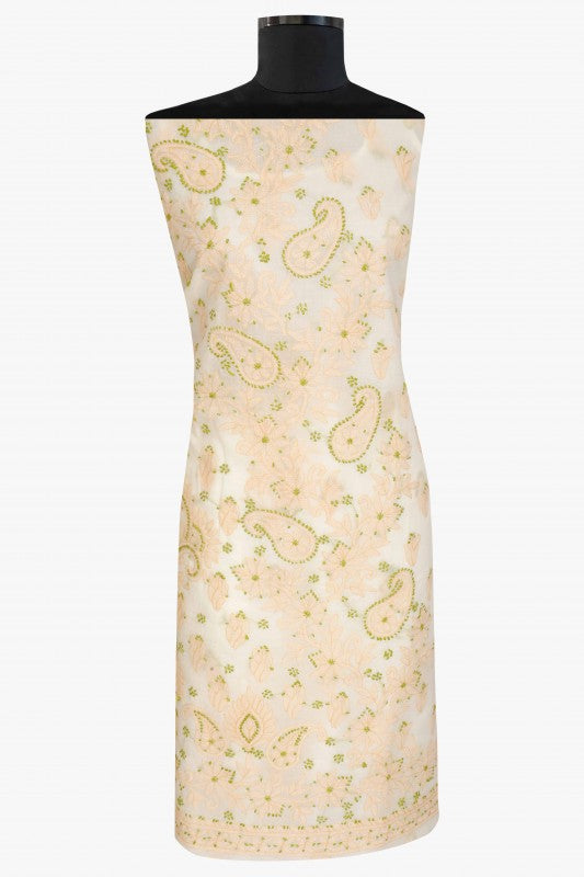 Ada Hand Embroidered Cream Cotton Lucknowi Chikan Unstitched Suit Piece A211114