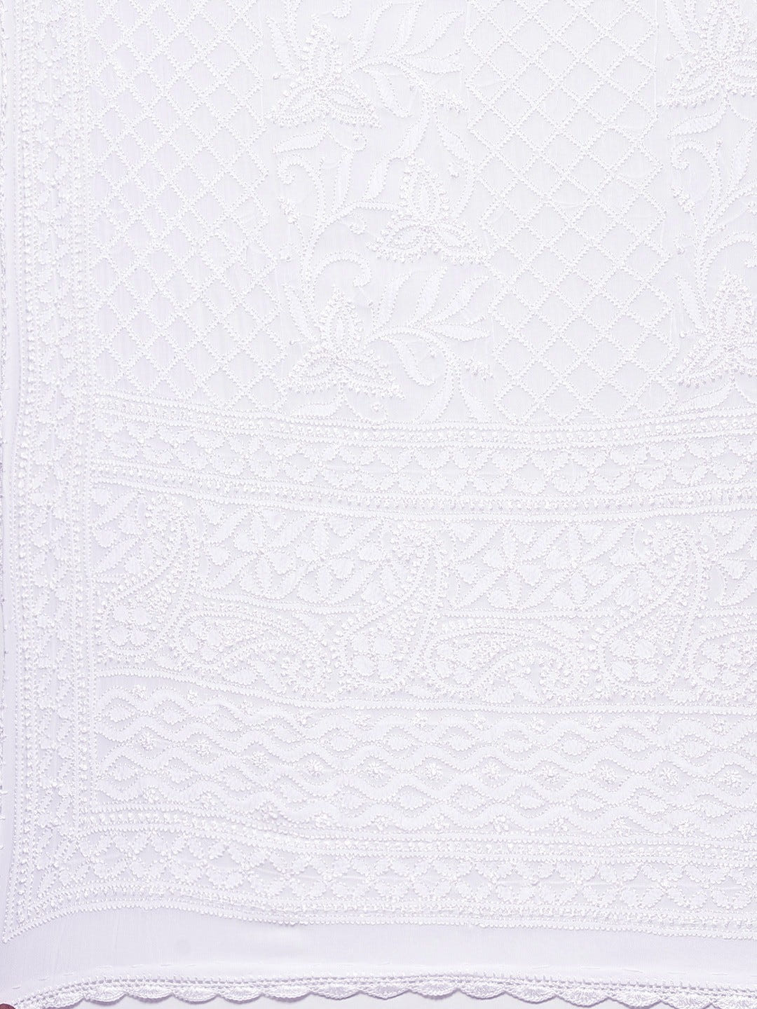 Ada Hand Embroidered White Georgette Lucknowi Chikankari Dupatta– A511122