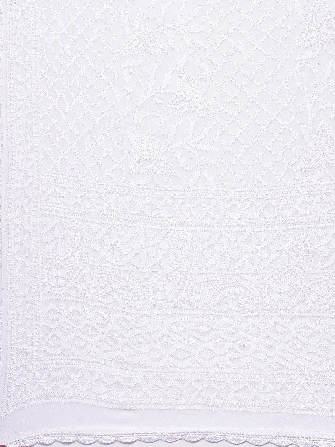 Ada Hand Embroidered White Georgette Lucknowi Chikankari Dupatta– A511122