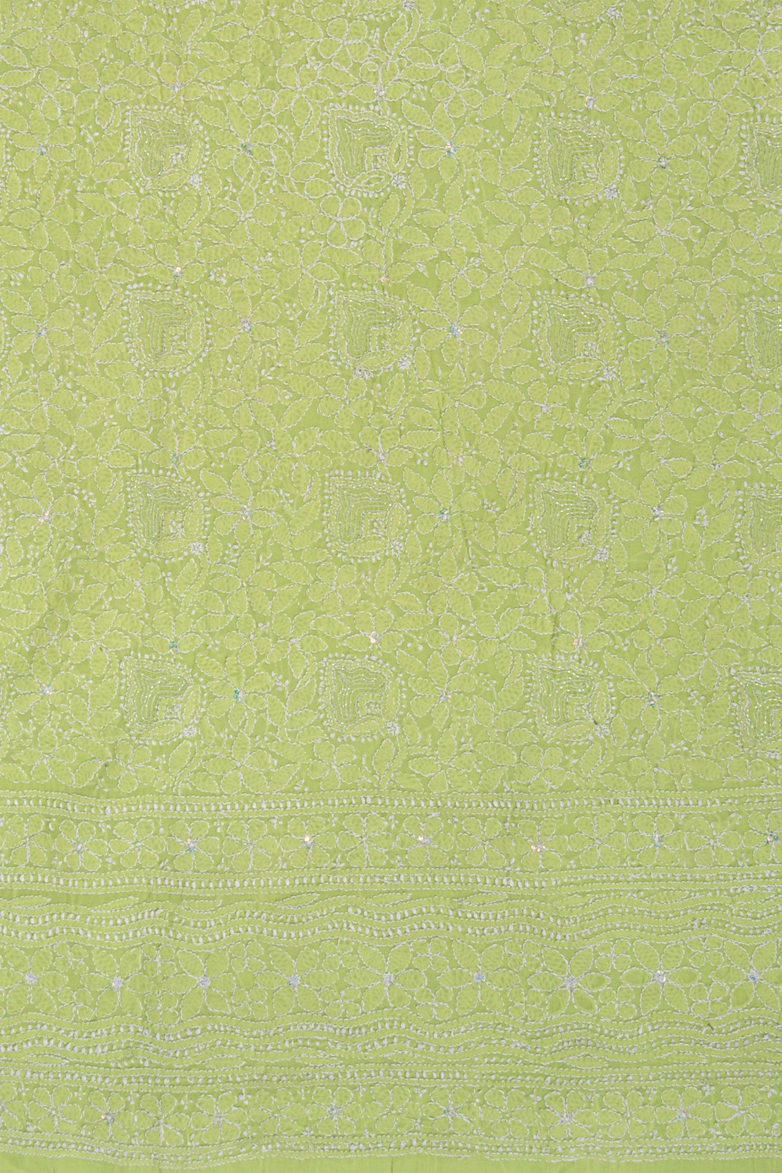 Ada Hand Embroidered Sheen Green Cotton Lucknowi Chikankari Unstitched Suit Piece With Cutdana 01A231891