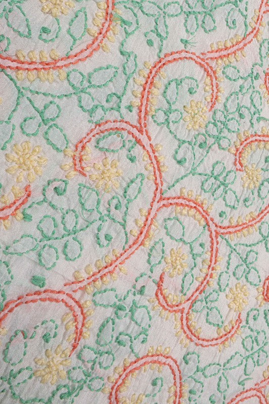 Ada Hand Embroidered White Silk Lucknowi Chikankari Unstitched Kurta Piece A168458