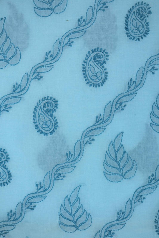 Ada Hand Embroidered Sky Blue Cotton Lucknowi Chikan Unstitched Suit Piece A580733