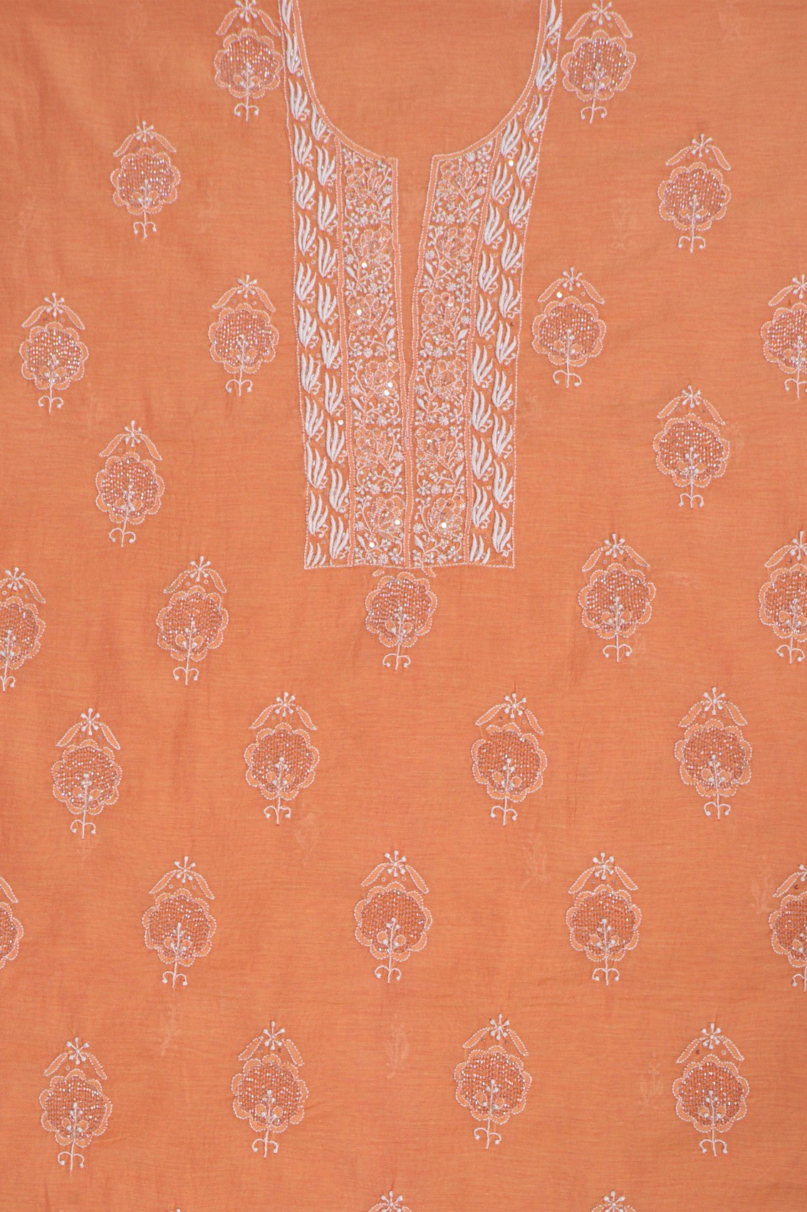 Ada Hand Embroidered Peach Chanderi Lucknowi Chikankari Unstitched Kurta Dupatta Set With Cutdana Work 01A196838