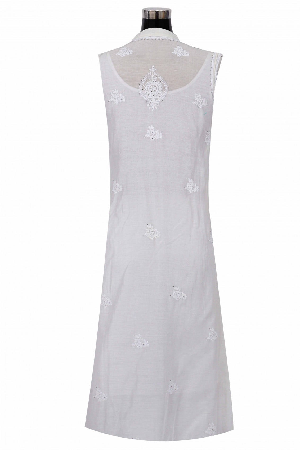 Ada Hand Embroidered Cream Chanderi Lucknowi Chikankari Semi-Stitched Anarkali Kurta Dupatta Set With Muqaish Work A326794