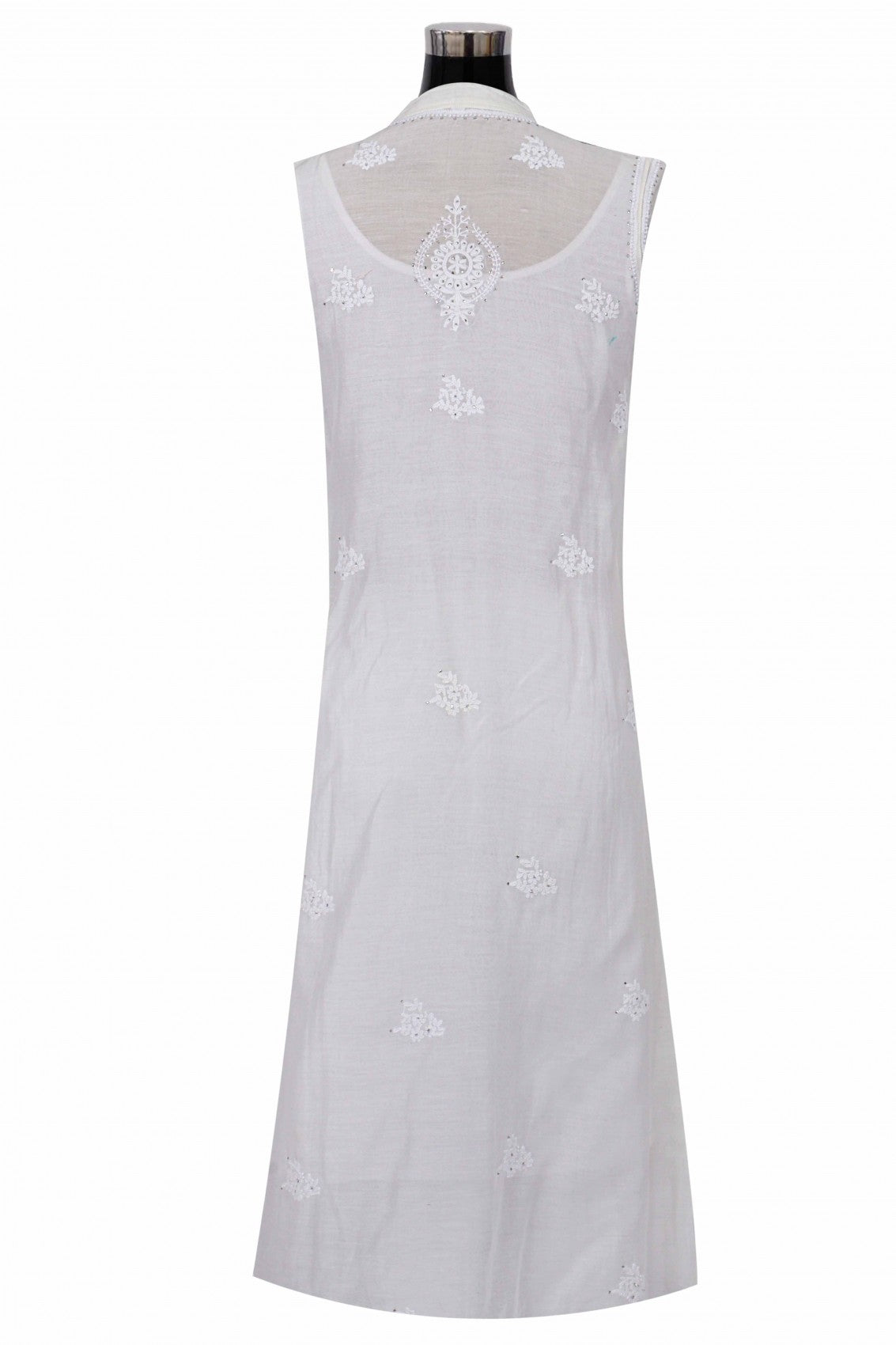 Ada Hand Embroidered Cream Chanderi Lucknowi Chikankari Semi-Stitched Anarkali Kurta Dupatta Set With Muqaish Work A326794