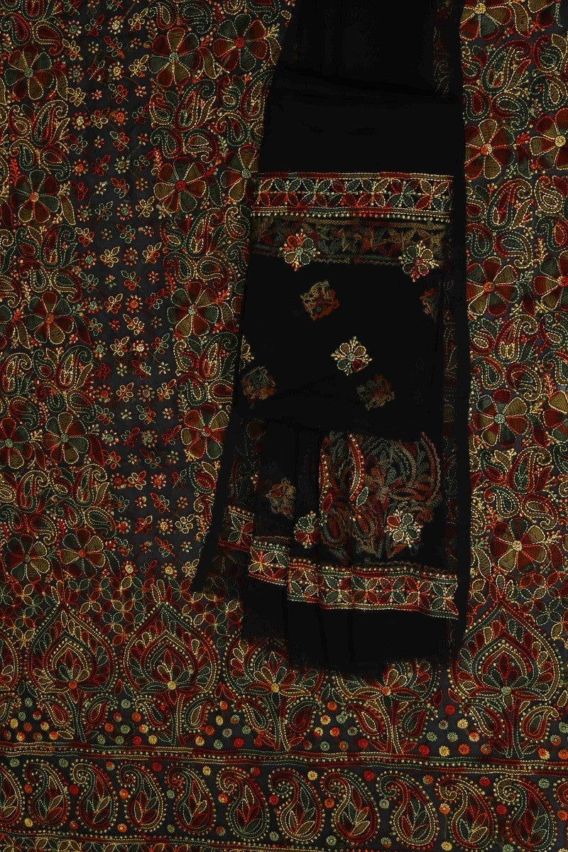 Ada Hand Embroidered Black Georgette Lucknowi Chikan Unstitched Suit Piece A211169