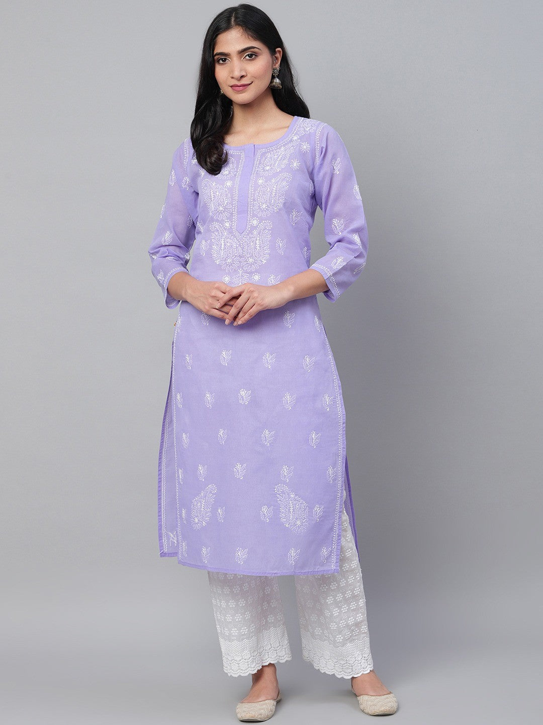 Ada Hand Embroidered Mauve Cotton Lucknow Chikankari Kurta A133617