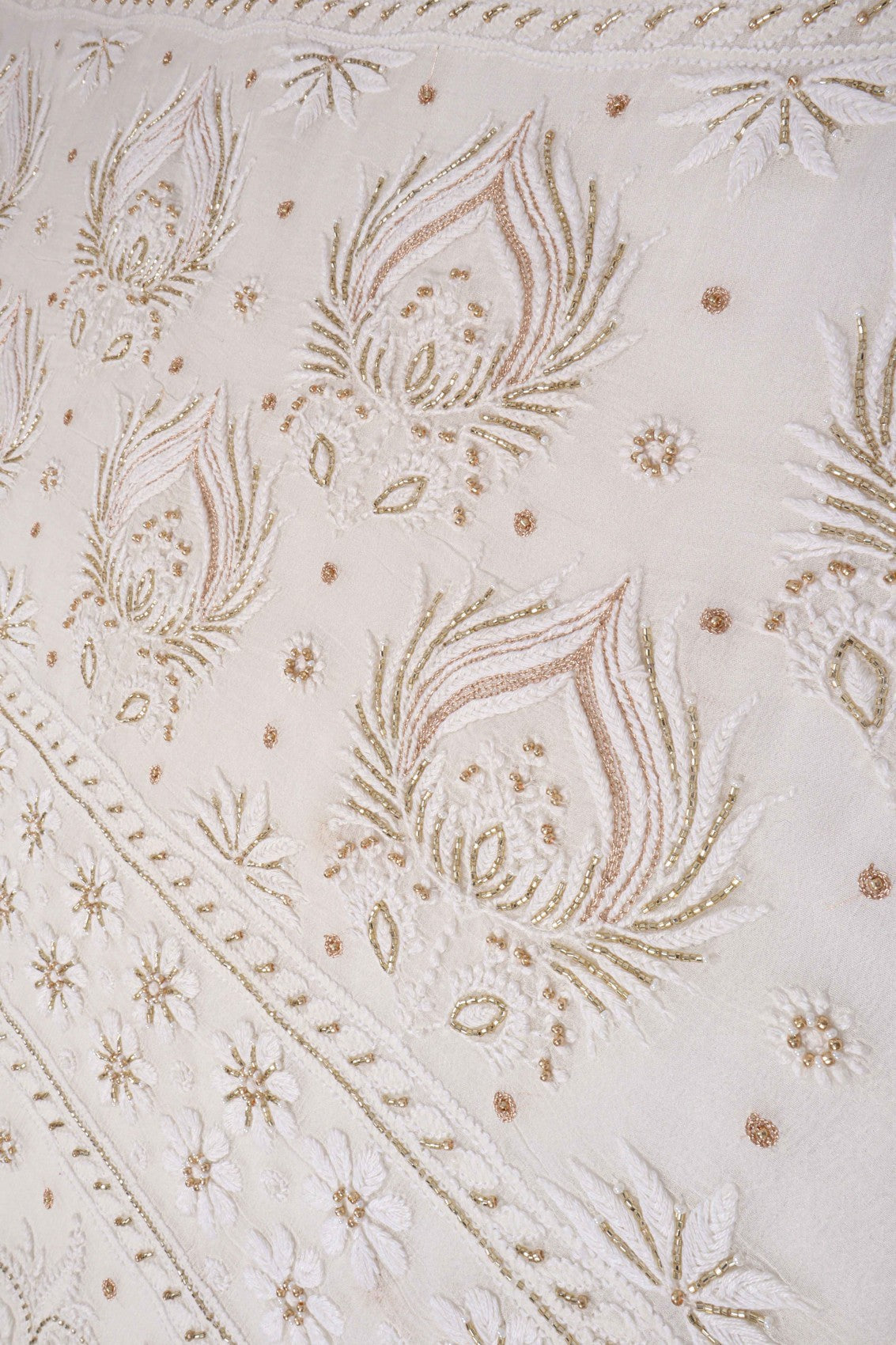 Ada Hand Embroidered White Chiffon Lucknowi Chikankari Saree/Blouse With Zari Work A491076