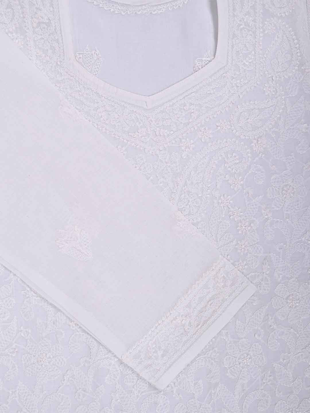 Ada Hand Embroidered White Cotton Lucknowi Chikankari Kurta Dupatta With Salwar Set A599166