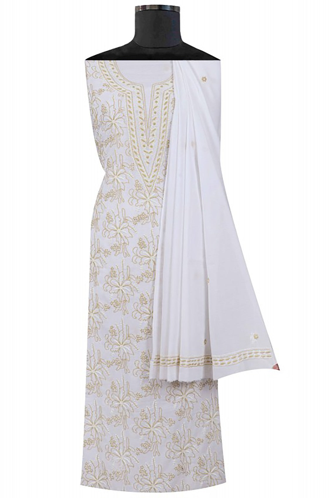 Ada Hand Embroidered White Cotton Lucknowi Chikankari Unstitched Suit Piece A533129