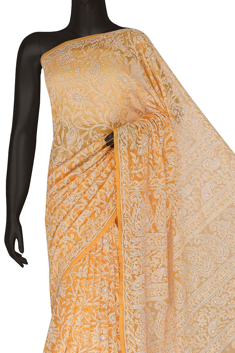 Ada Hand Embroidered Yellow Georgette Lucknowi Chikankari Saree with Blouse A607799