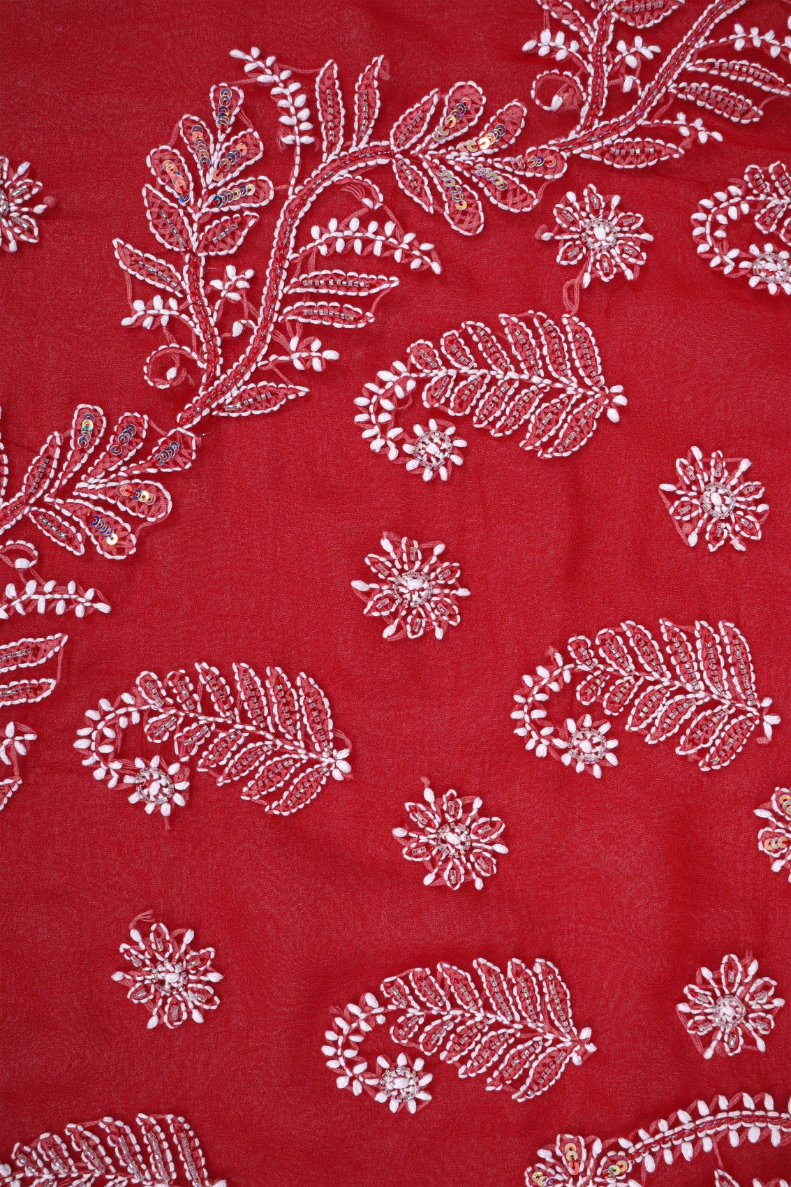 Ada Hand Embroidered Red Georgette Lucknowi Chikankari Saree/Blouse With Cutdana Work 01A194046