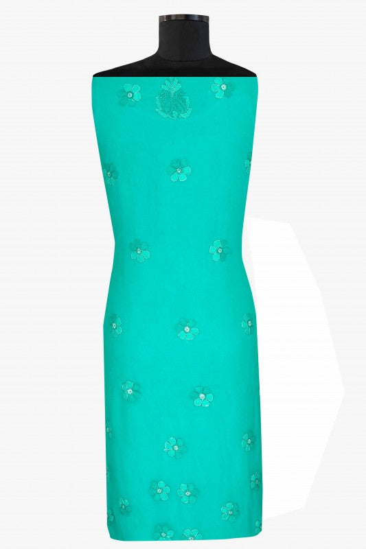 Ada Hand Embroidered Teal Green Georgette Chikan Unstitched Kurta Piece A611842