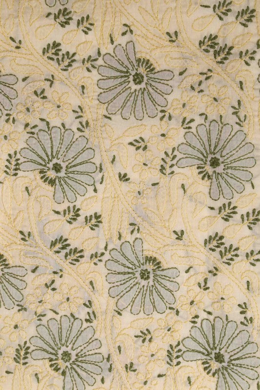 Ada Hand Embroidered Cream Cotton Lucknowi Chikan Unstitched Suit Piece- A100306