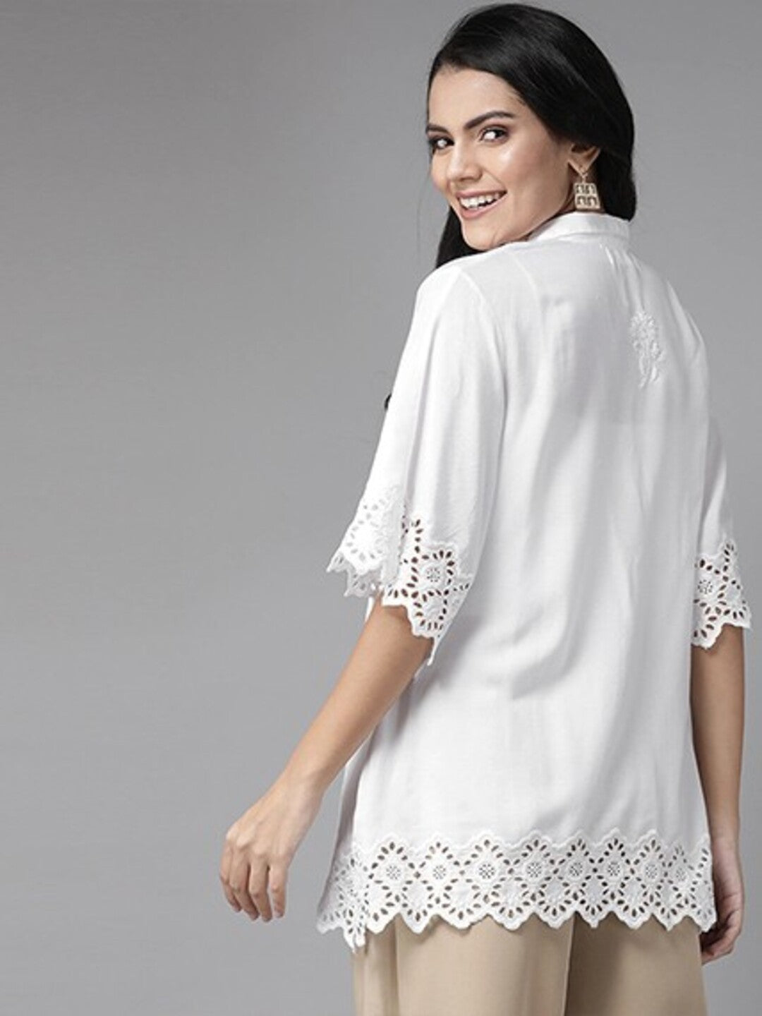 Ada Hand Embroidered White Cotton Lucknowi Chikankari Shirt A911119