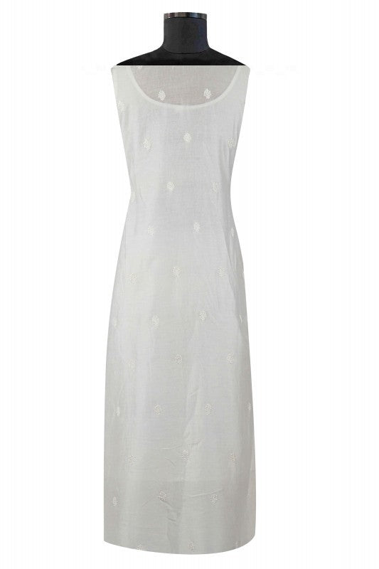 Ada Hand Embroidered White Chanderi Lucknowi Chikankari Semi-Stitched Kurta Piece A601075