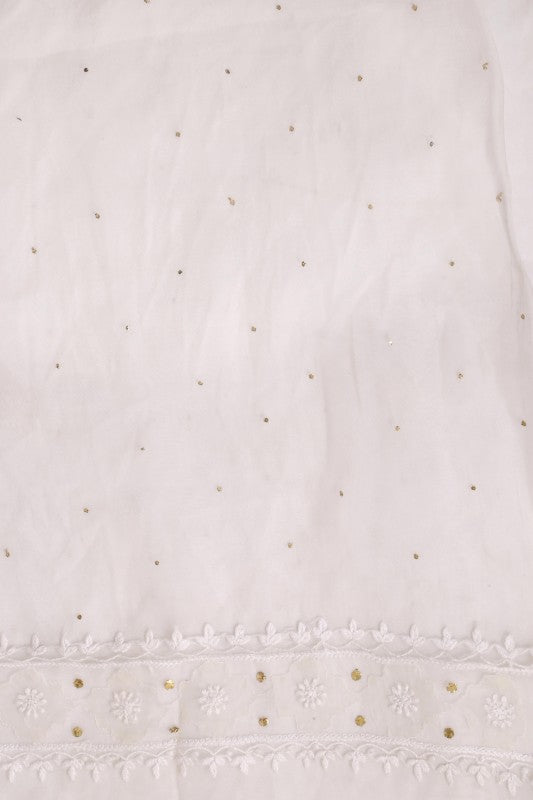 Ada Hand Embroidered Off White Organza Lucknowi Chikan Unstitched Kurta Piece With Muqaish Work A517580
