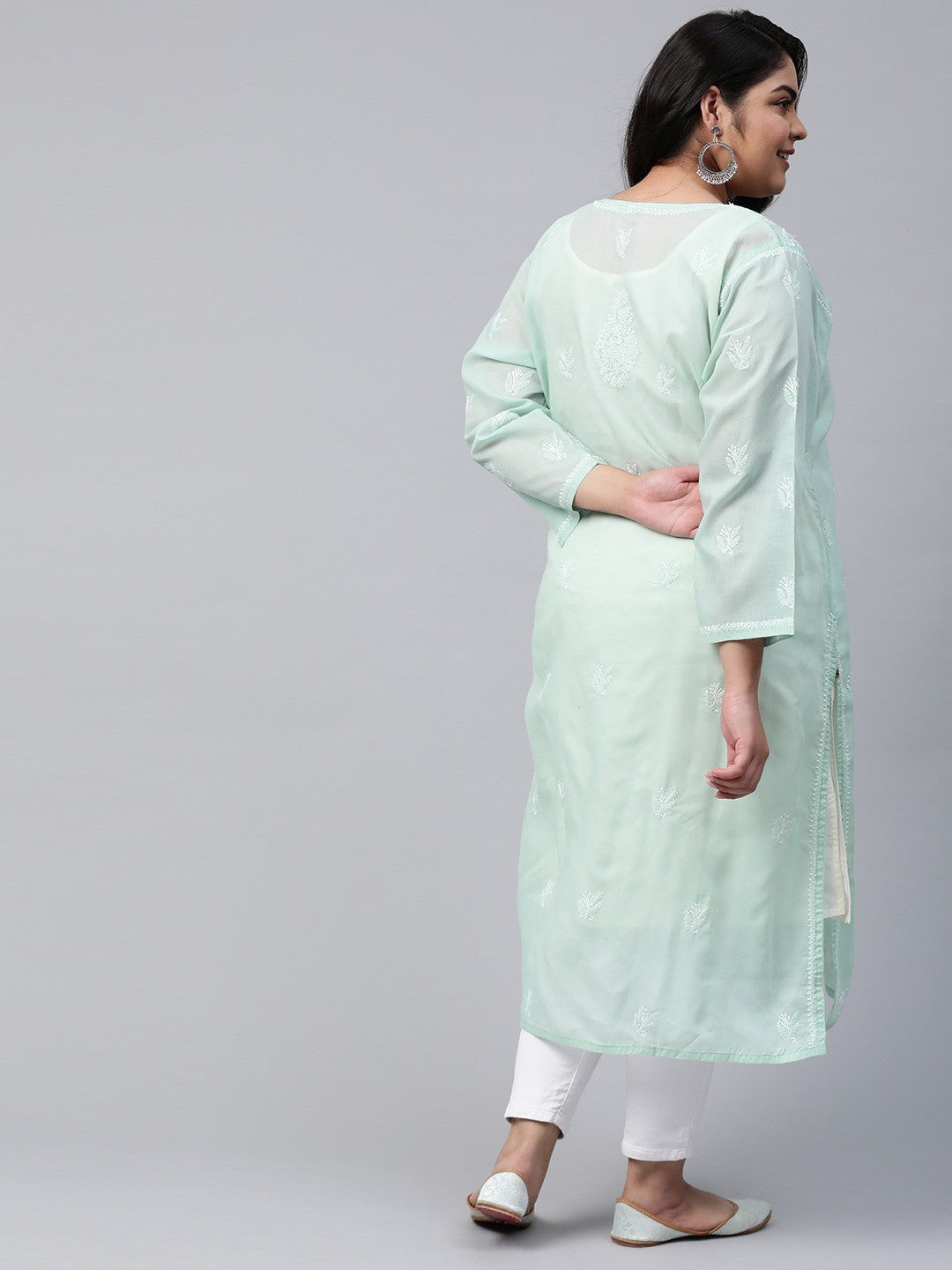 Ada Hand Embroidered Light Pistachio Green Cotton Lucknowi Chikankari Straight Kurta A411138