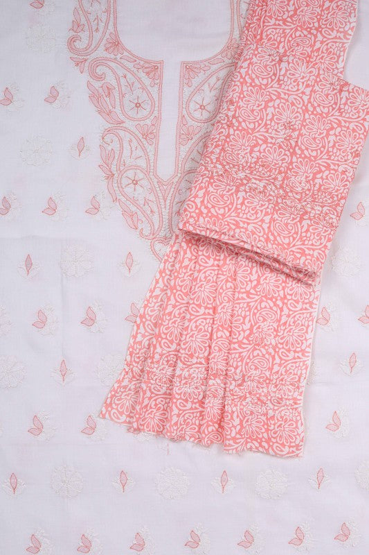 Ada Hand Embroidered White Cotton Lucknowi Chikan Unstitched Suit Piece A607693