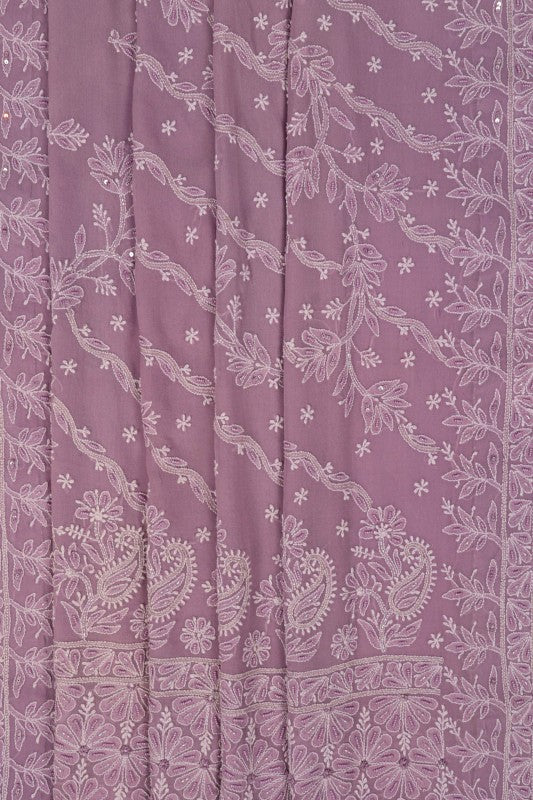 Ada Hand Embroidered Mauve Pure Georgette Lucknowi Chikankari Saree/Blouse with Pearl Work A534050