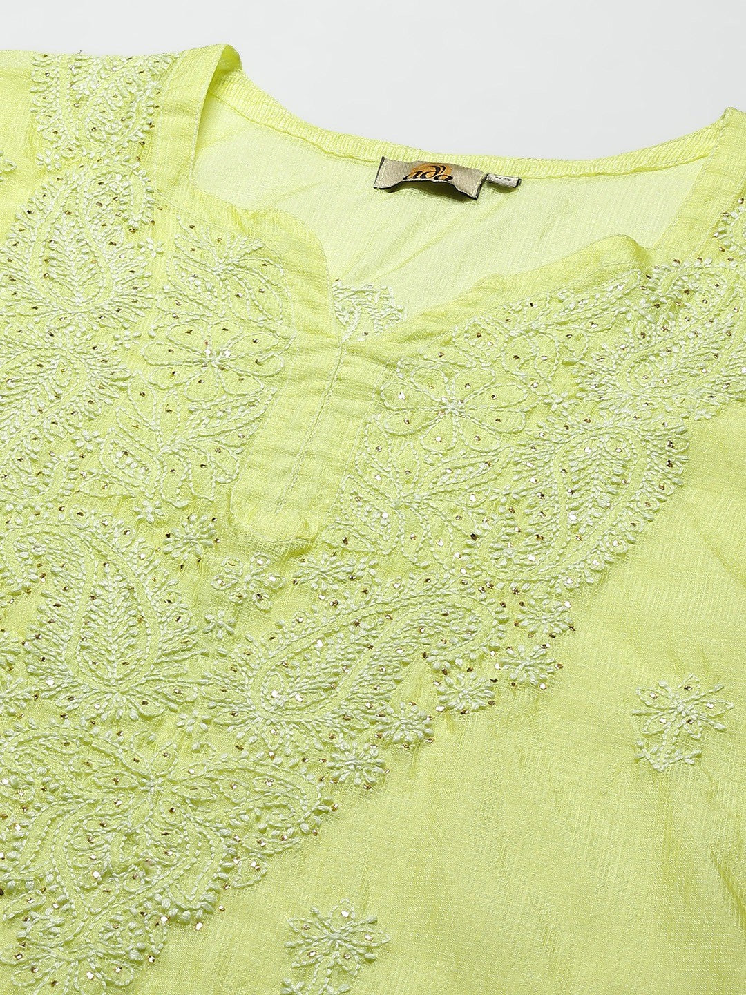 Ada Hand Embroidered Green  Kota Lucknow Chikankari Kurta/Slip With Muqaish Work-A411292