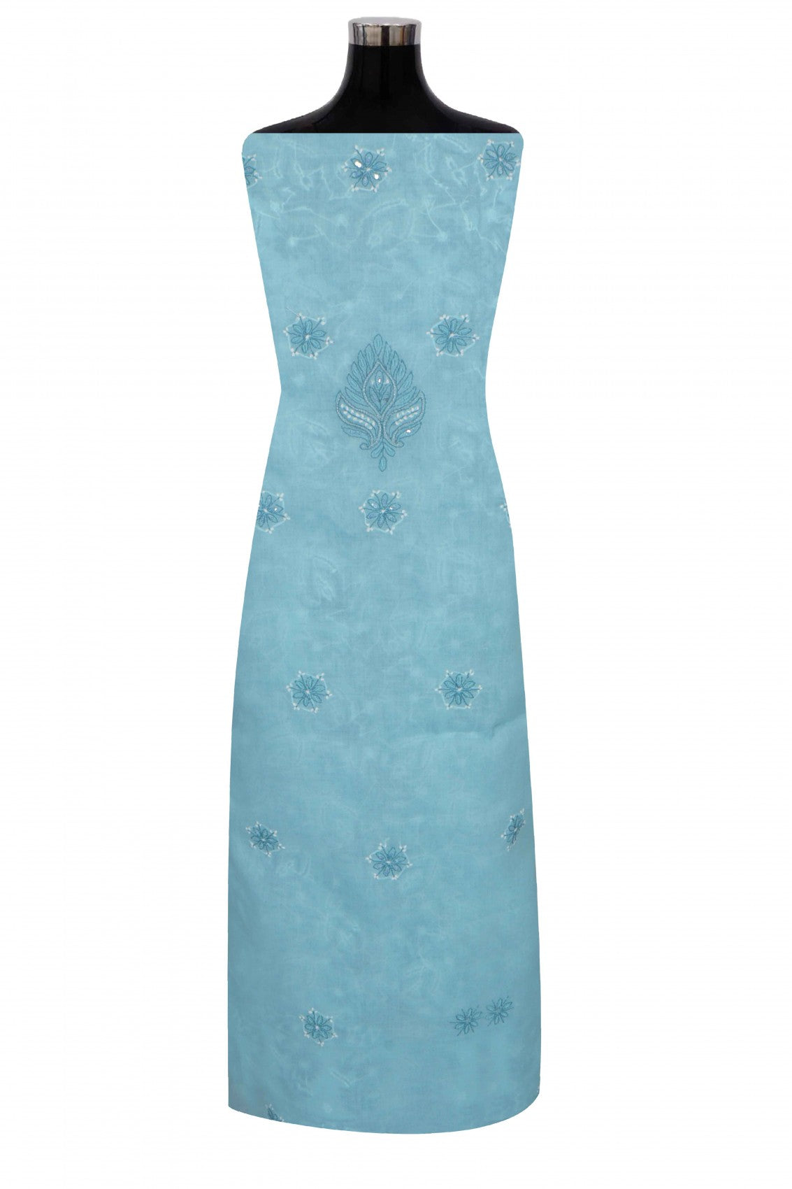 Ada Hand Embroidered Sky Blue Cotton Lucknowi Chikankari Unstitched Suit Piece With Pearl Work 01A271162