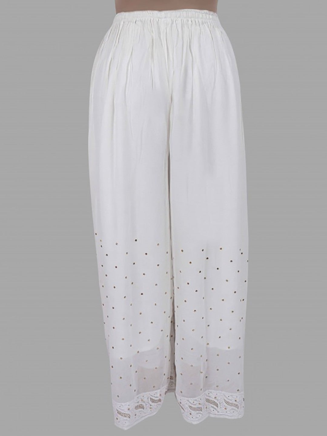 Ada Hand Embroidered White Georgette Lucknowi Chikankari Palazzo With Muqaish Work A711169