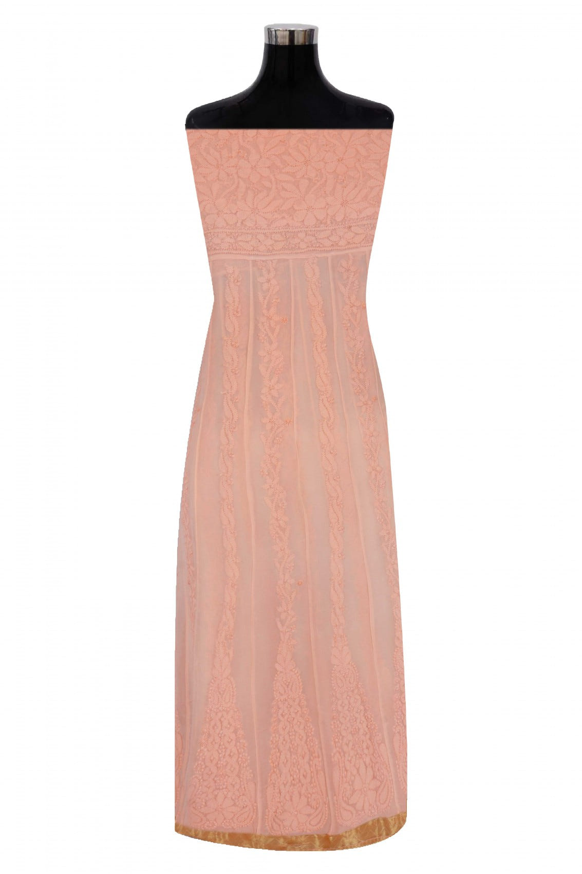 Ada Hand Embroidered Peach Georgette Lucknowi Chikankari Semi-Stitched Anarkali Kurta Piece A566903