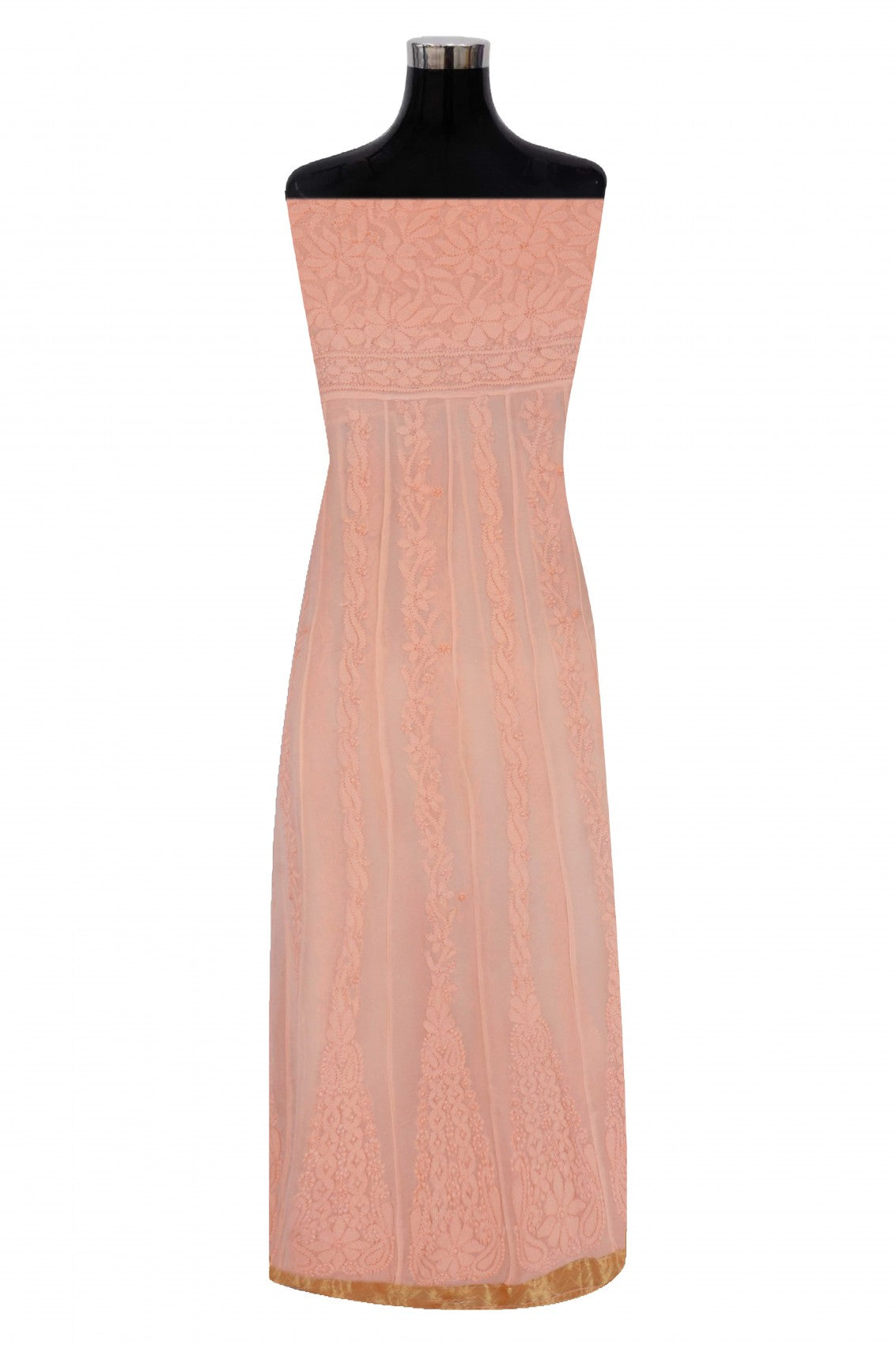 Ada Hand Embroidered Peach Georgette Lucknowi Chikankari Semi-Stitched Anarkali Kurta Piece A566903