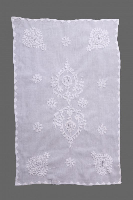 Ada Hand Embroidered White Cotton Lucknowi Chikankari Dining Table Runner Set A96897