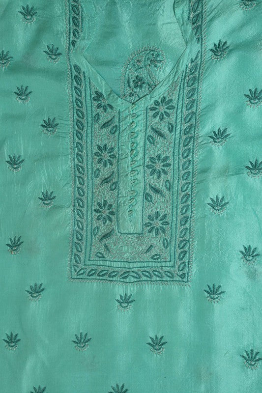 Ada Hand Embroidered Sea Green Crepe Chikan Unstitched Kurta Piece A231307
