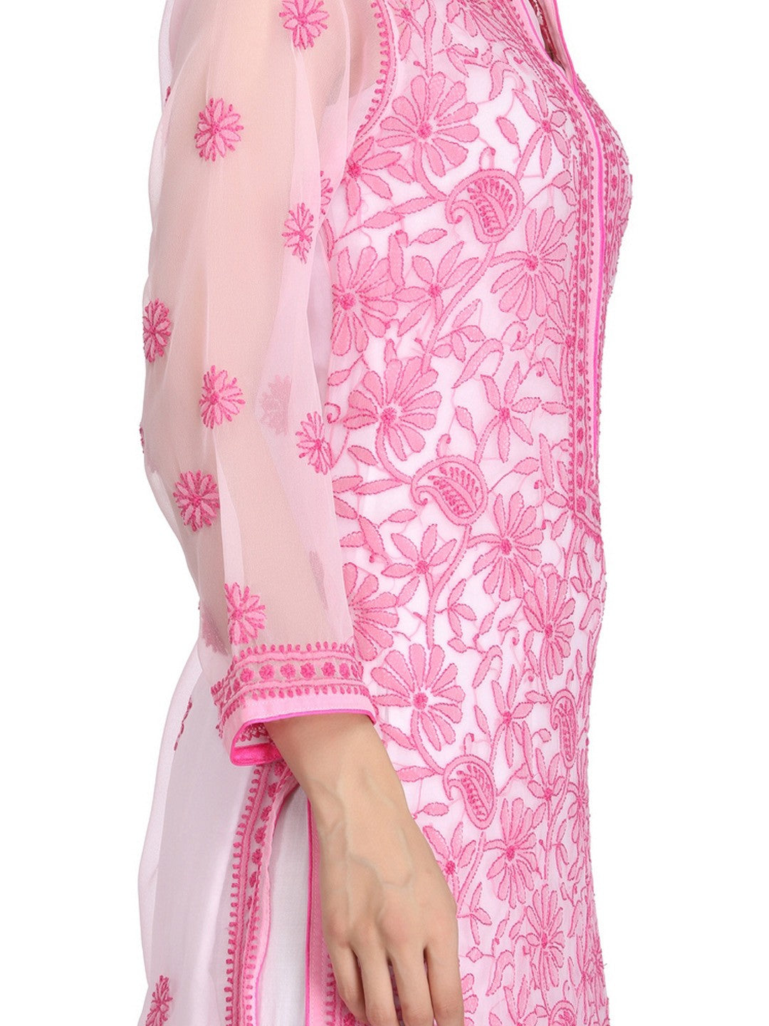 Ada Hand Embroidered Pink Georgette Lucknowi Chikankari Straight  Kurta with Slip– A225196