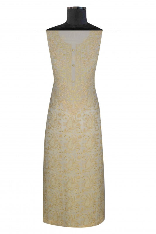Ada Hand Embroidered Cream Georgette Lucknowi Chikan Unstitched Kurta Dupatta Set A191281