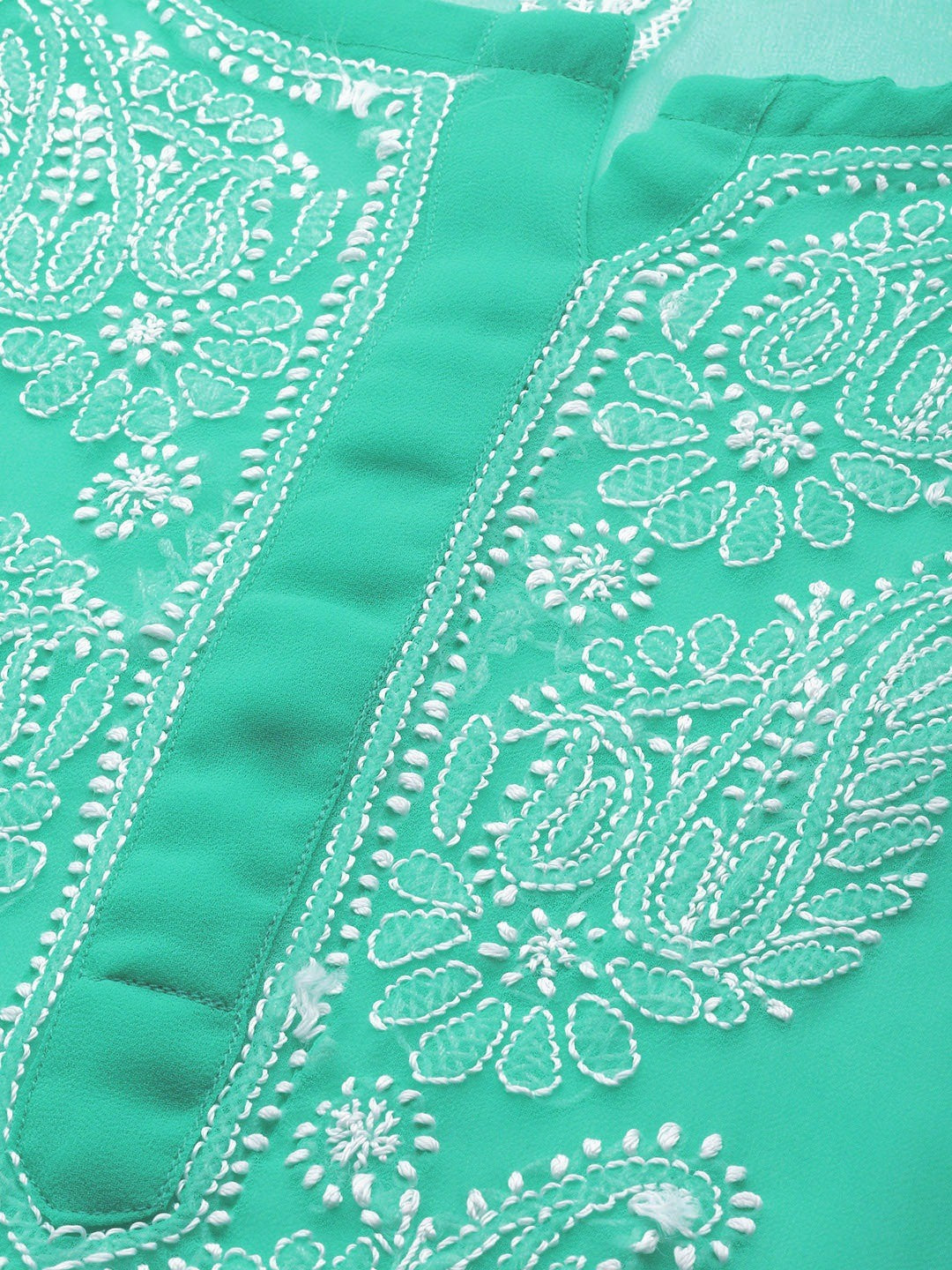 Ada Hand Embroidered Sea Green Georgette Lucknowi Chikankari Kurta Set with Slip A811161