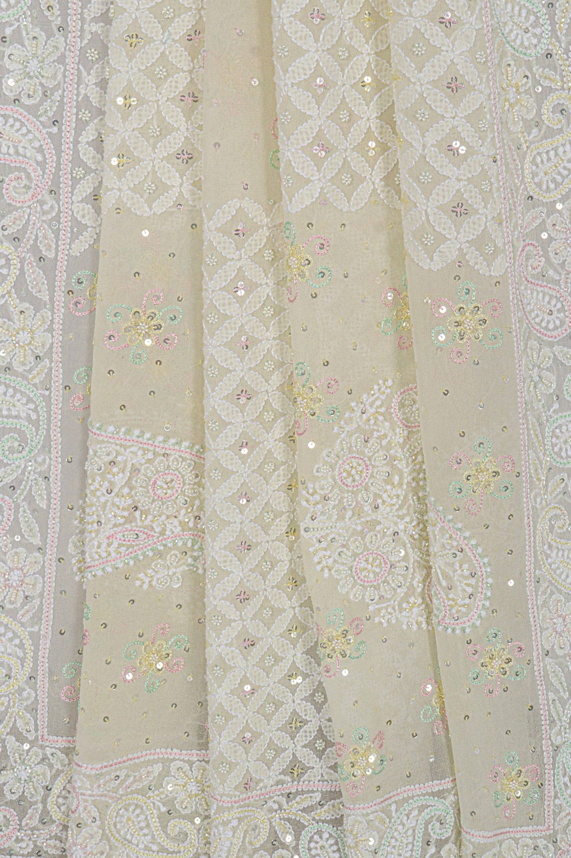 Ada Hand Embroidered Pale Yellow Pure Georgette Lucknowi Chikankari Dupatta With Cutdana Work 01A162505