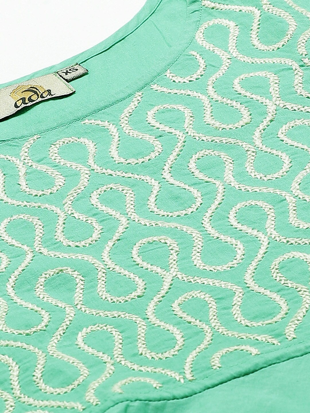 Ada Hand Embroidered Green Cotton Lucknowi Chikankari Flared Kurti With Dhoti Set A100322