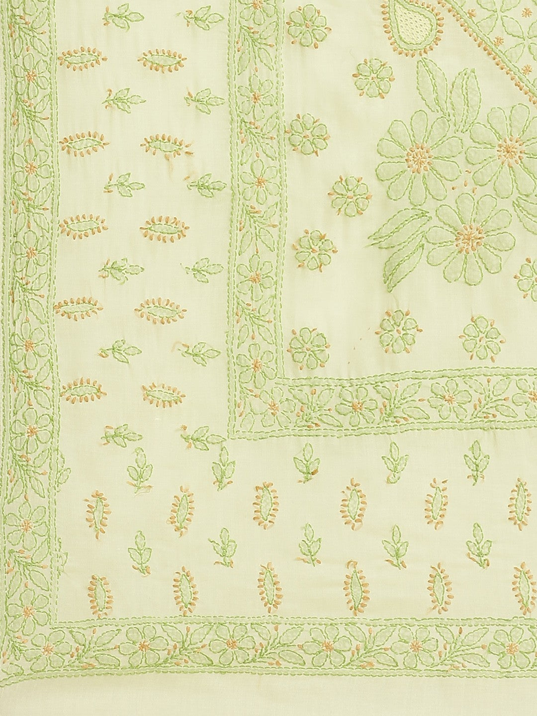 Ada Hand Embroidered Lemon Cotton Lucknow Chikan Saree With Blouse-A311212