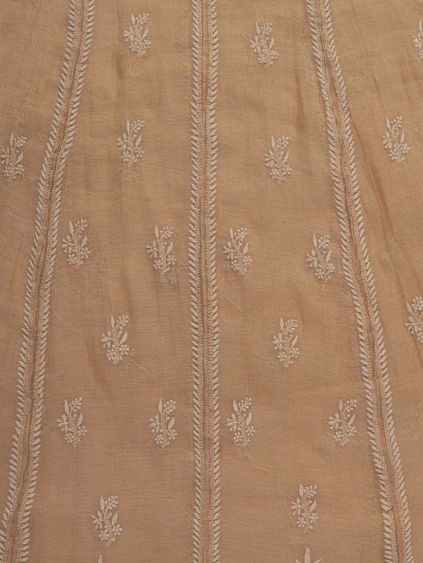 Ada Hand Embroidered Natural Fawn Tissue Lucknowi Chikan Unstitched Kurta Piece With Muqaish Work A597258