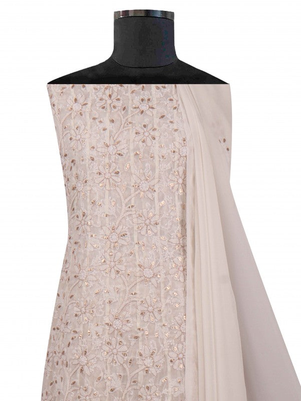 Ada Hand Embroidered White Georgette Lucknowi Chikan Unstitched Anarkali Set with Gota Patti Work A376108