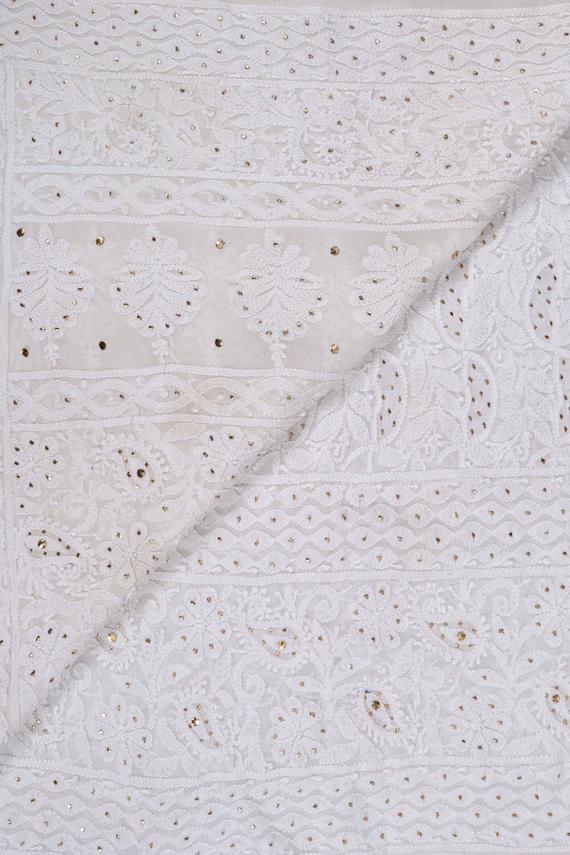 Ada Hand Embroidered Off White Pure Georgette Lucknowi Chikankari Dupatta With Muqaish Work 01A68961