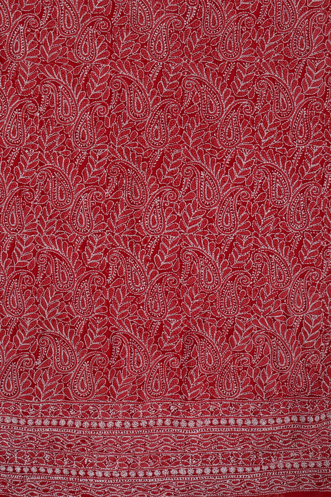 Ada Hand Embroidered Red Georgette Lucknowi Chikan Unstitched Suit Piece A507450