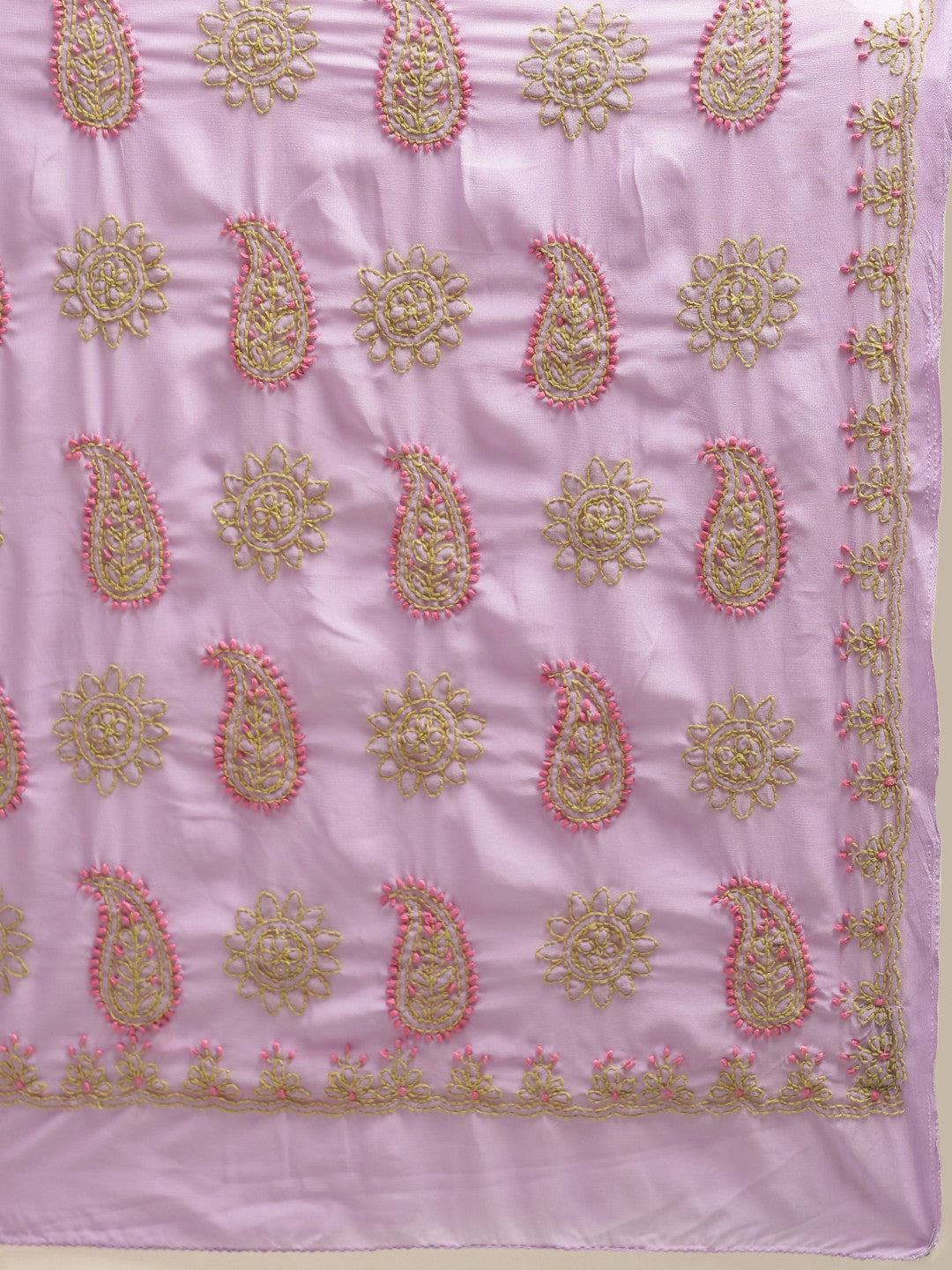 Ada Hand Embroidered Mauve Georgette Lucknow Chikan Saree with Blouse A100214