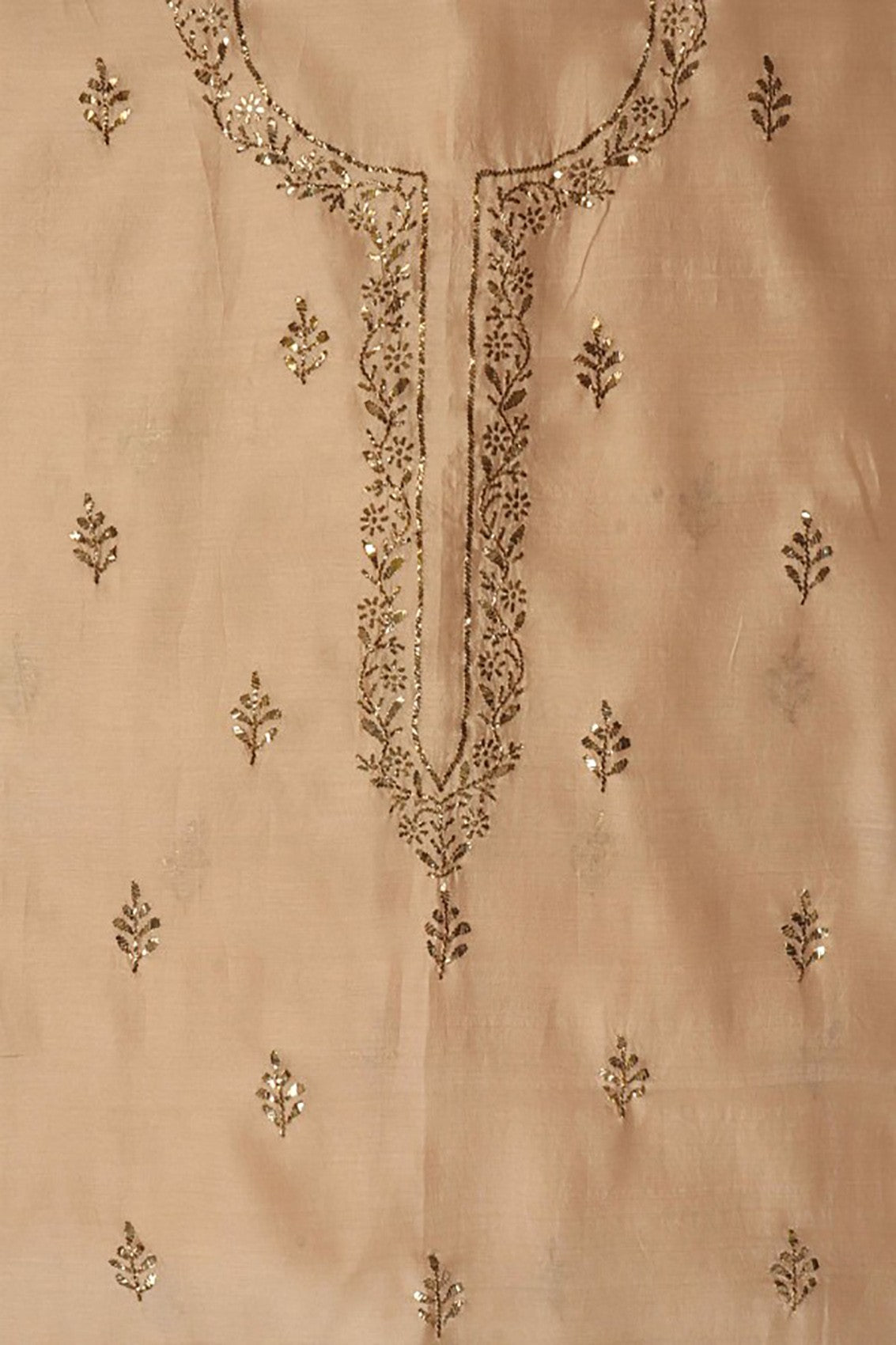 Ada Hand Embroidered Fawn Chanderi Lucknowi Chikankari Unstitched Suit Piece With Gota Patti Work A507952