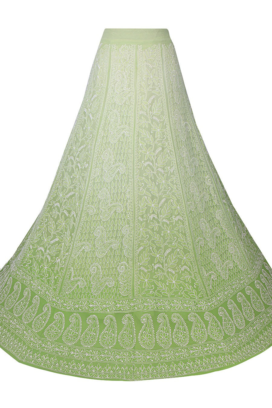 Ada Hand Embroidered Pear Green Shaded Pure Georgette Lucknowi Chikankari Lehenga Skirt (only skirt) A484673
